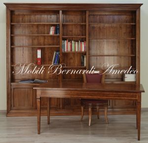Tavolo scrittoio e libreria stile arte povera in legno massello di noce produzione artigianale italiana